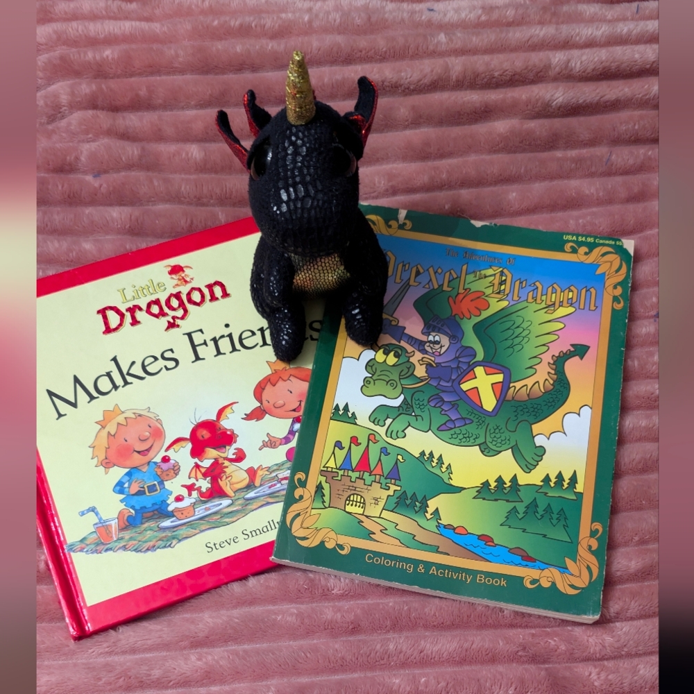Dragon Adventure Bundle: Ty Beanie Boo Grindal + 2 Dragon Books - Picture 1 of 10